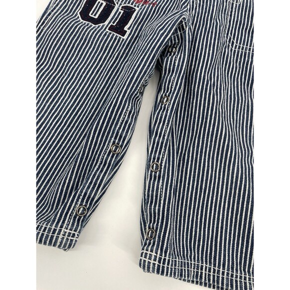 Vintage Y2K Boys Thomas The Train Pinstripe Overalls Denim Jeans Embroidered 18M - Picture 8 of 12